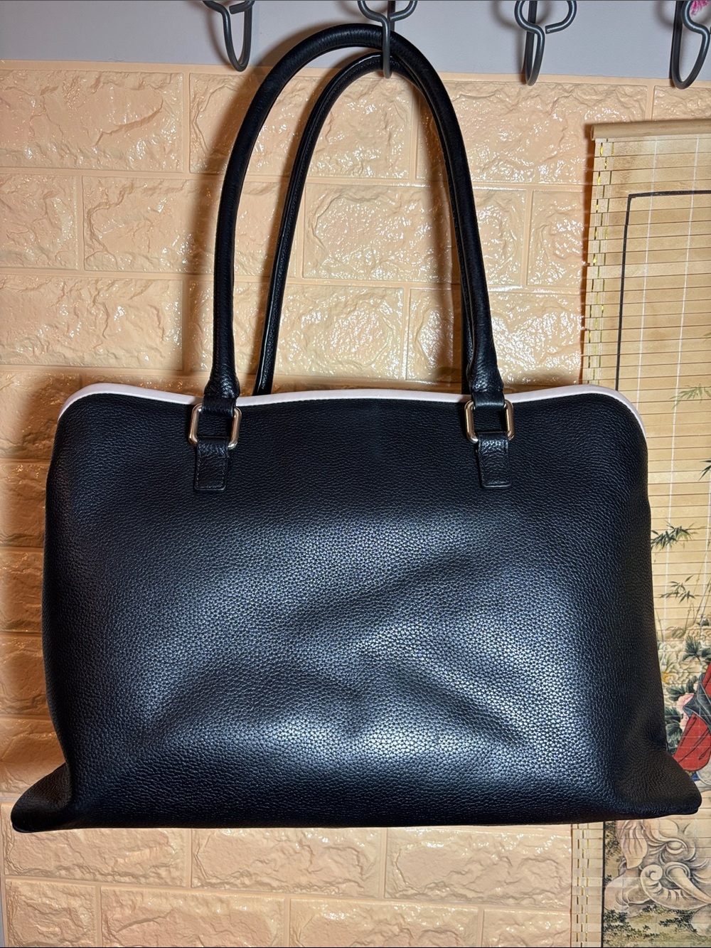 Kate Spade Leather Tote Bag Black w Cream Padded Center Zip wWristlet and Wallet - Picture 6 of 17